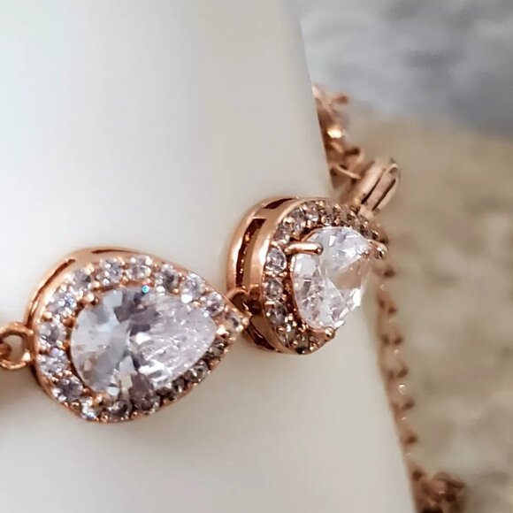 Rose Gold Plated 2 Pc Crystal Earrings & Bracelet Jewelry Set - Picture 10 of 17